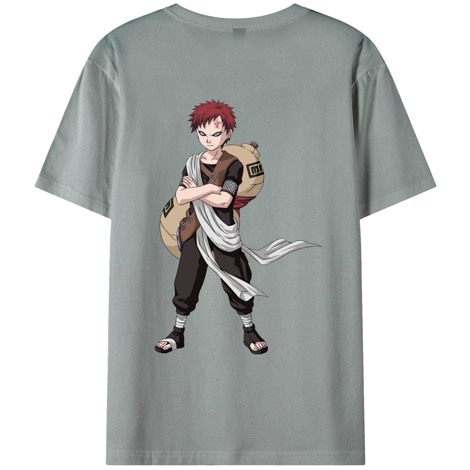 （画像用） NARUTO -ナルト- ガアラ Gaara 綿100％ メンズ半袖Tシャツ（バックプリント） 通気性